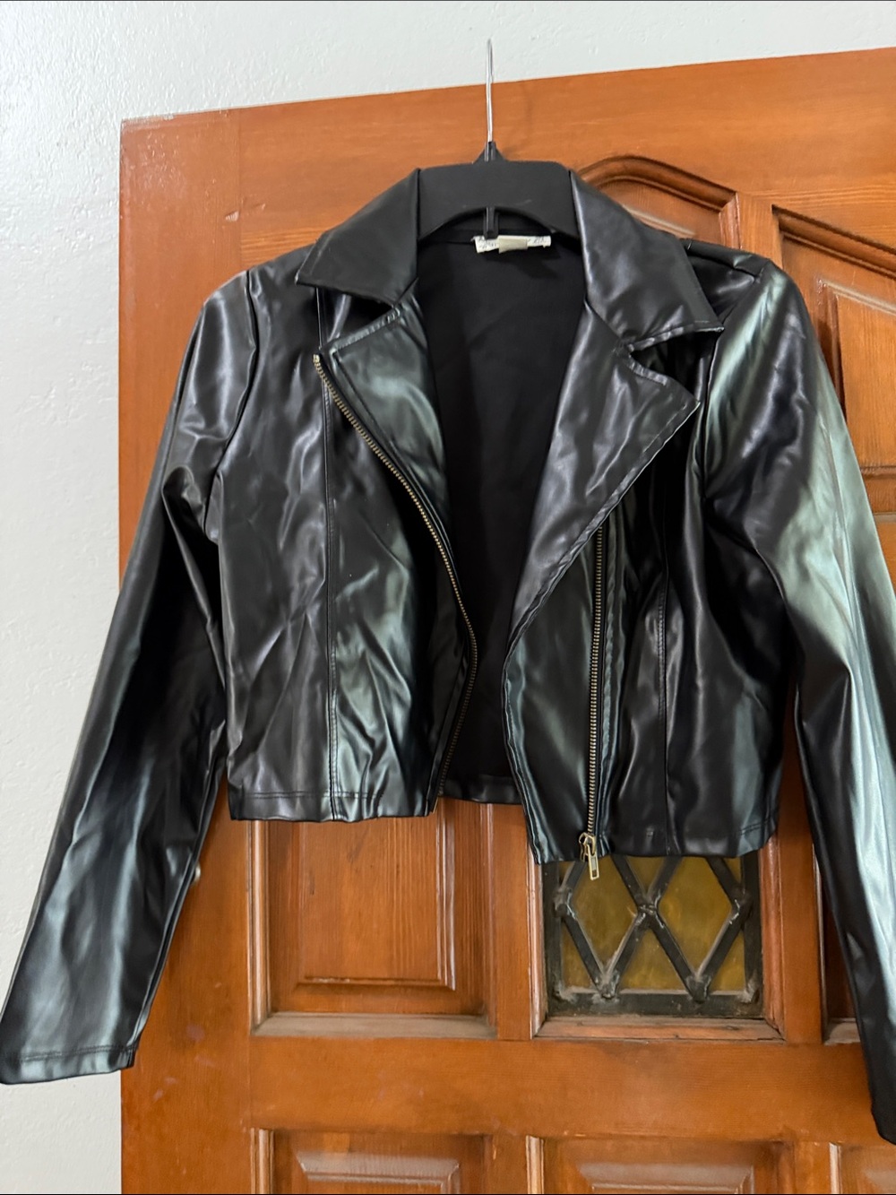 Knitworks Black Faux Leather Cropped Moto Jacket